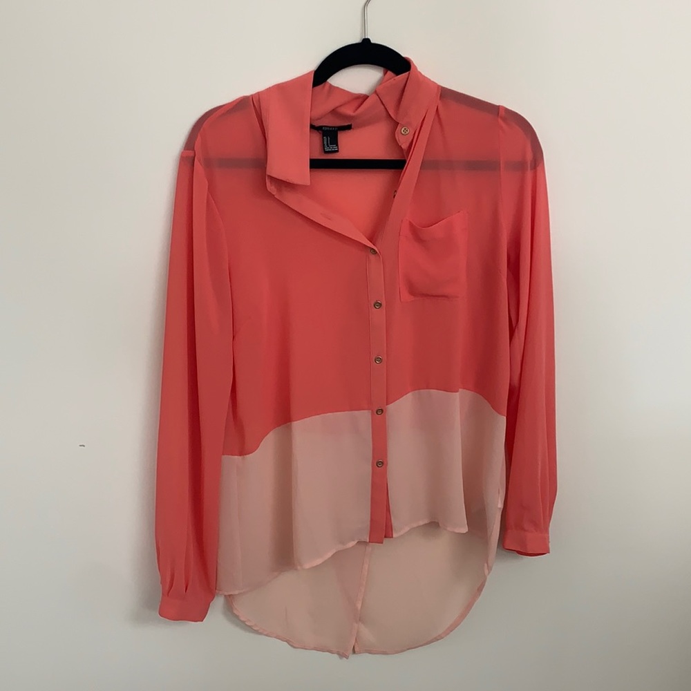 Salmon and light pink see through button down